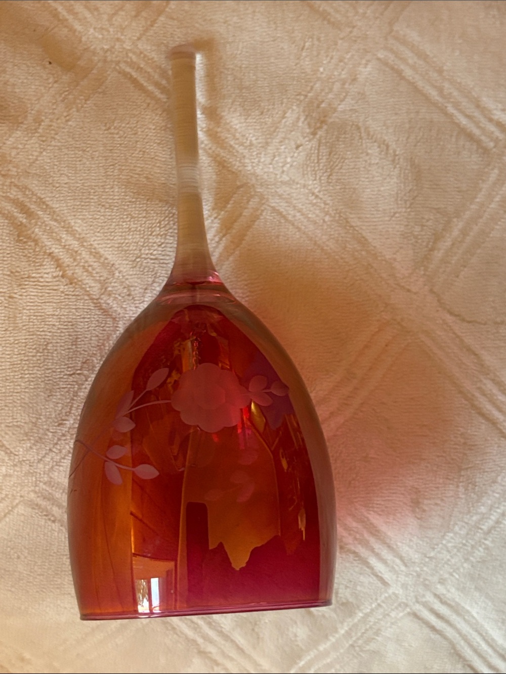 Etched Ruby Red Cranberry  Crystal Bell Floral Design